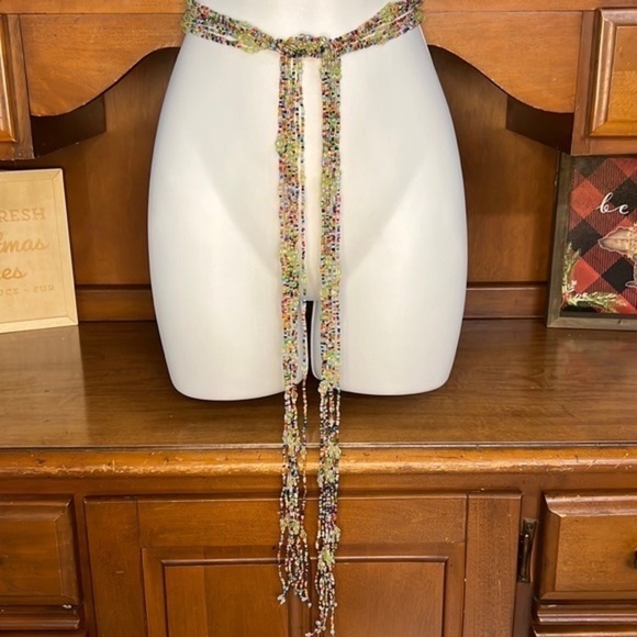 8 Strand Ornate Seed Bead Belt Multicolor Adjustable - Picture 3 of 9